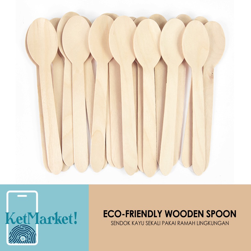 25 PCS ECO-FRIENDLY WOODEN SPOON - Eceran 25 biji Sendok Kayu 16 cm Alat Makan Ecer Portable Bahan Premium Kualitas Food Grade Ramah Lingkungan Tekstur Halus Cutlery Sekali Pakai Praktis