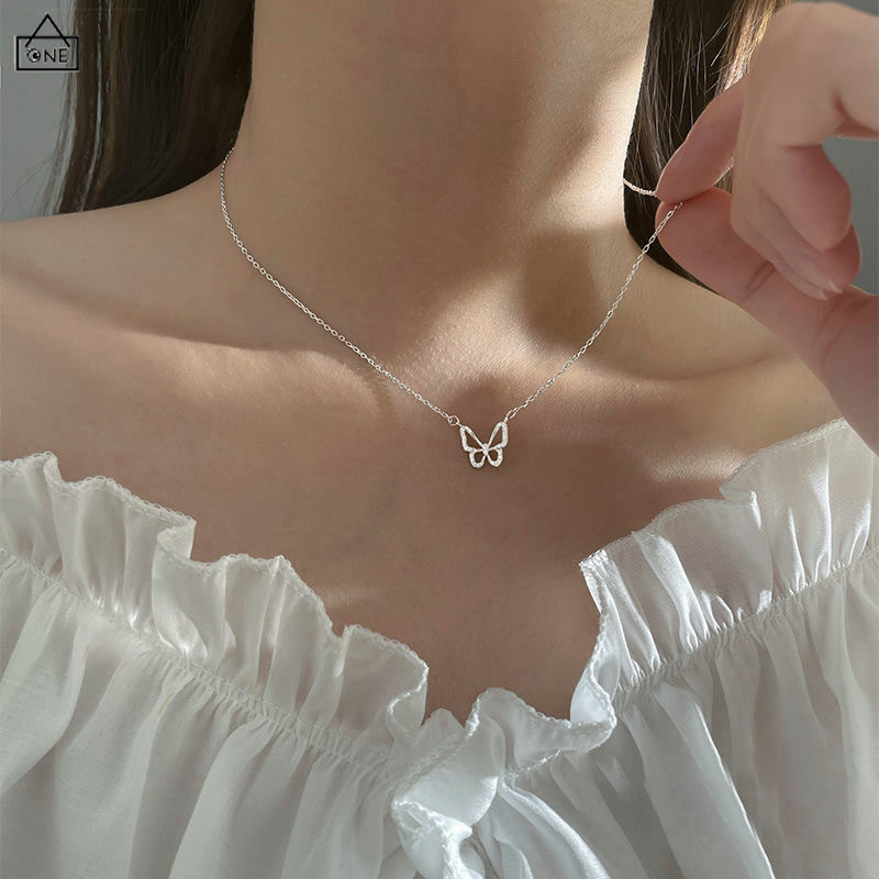 COD❤️Kalung Kupu-Kupu Rantai Wanita Fashion Korea Hollow Hias Berlian