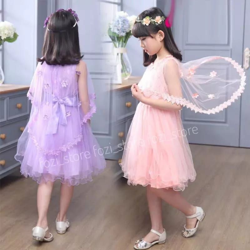 DRESS TUTU PESTA ANAK IMPORT BUNGA 2-8 TAHUN MEWAH CAPE / GAUN PENGANTIN ANAK BUNGA MEWAH / BAJU KOSTUM PESTA ANAK PRINCESS UNICORN