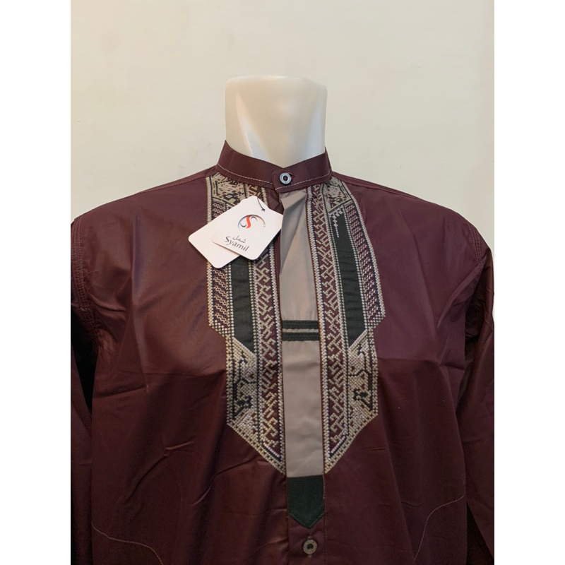 Busana Muslim Pria Dewasa | Baju Koko Kemko Syamil Motif Bordir Lengan Panjang