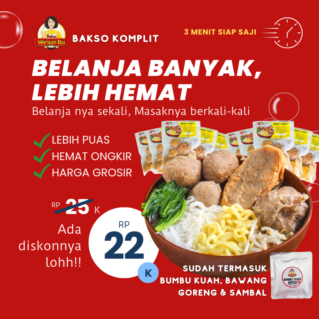 

Grosir Bakso Komplit Warisan Ibu min 10 Pack