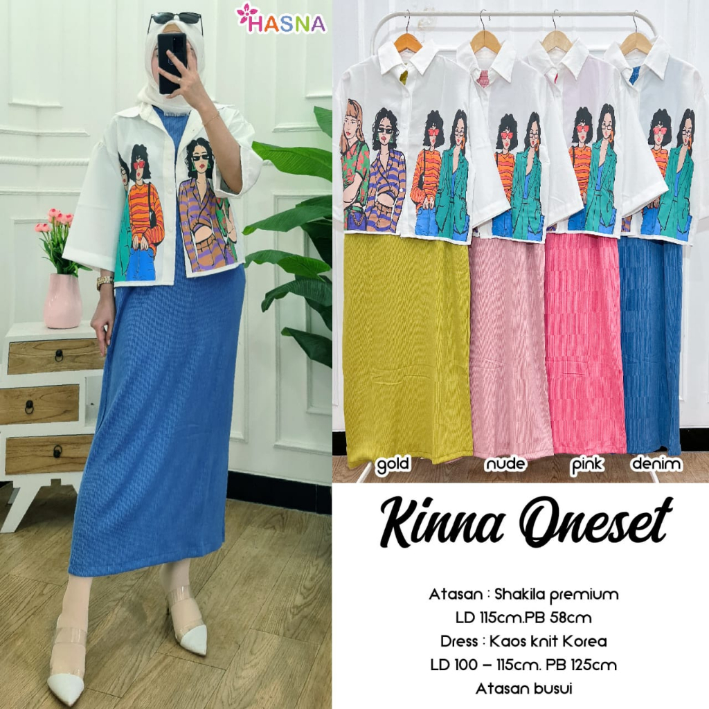 KINNA ONESET BLOUSE+DRESS BY HASNA BAHAN TOP SHAKILA PREMIUM INNER KAOS RAJUT KNIT KOREA