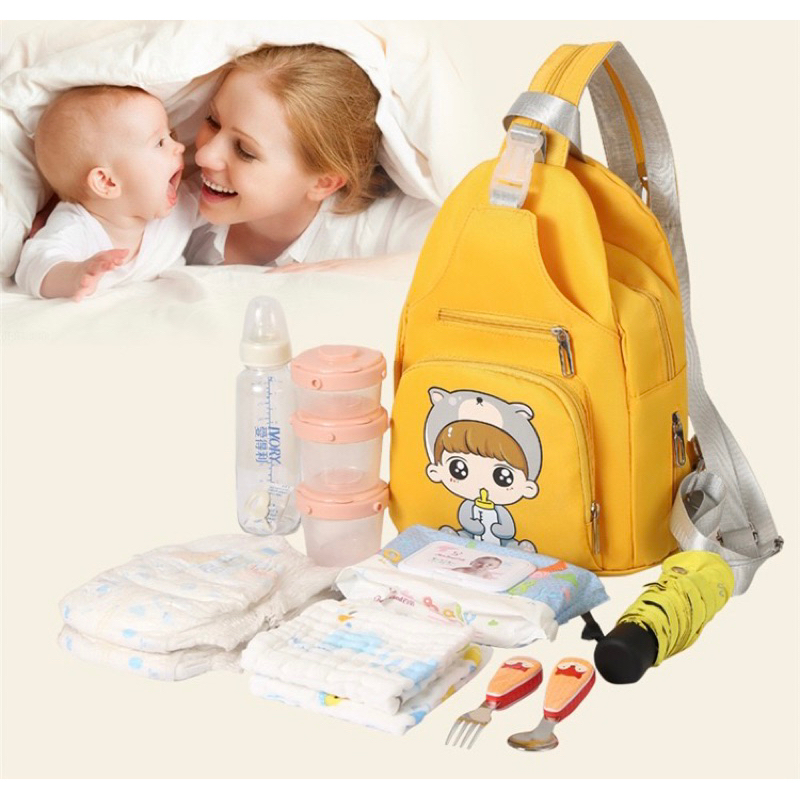 TAS BAYI 6013 - TAS SELEMPANG BAYI “GAMBAR BAYI NGEDOT” TAS BAYI CANTIK TAS BAYI MULTIFUNGSI TAS DIAPER - H