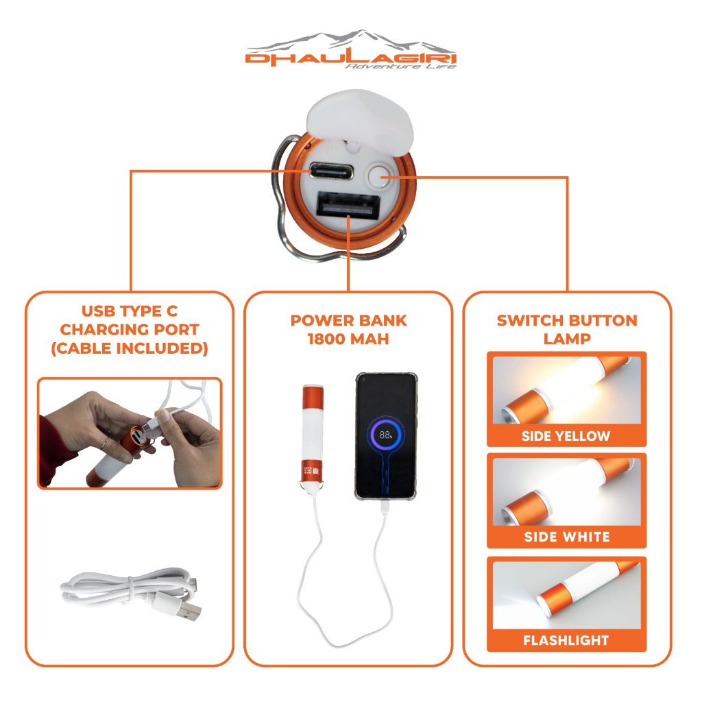 Lampu tenda camping dhualagiri  rechargeable flashlight 707 usb charging / lampu emergency charger / lampu tenda dhaulagiri/lampu camping cas