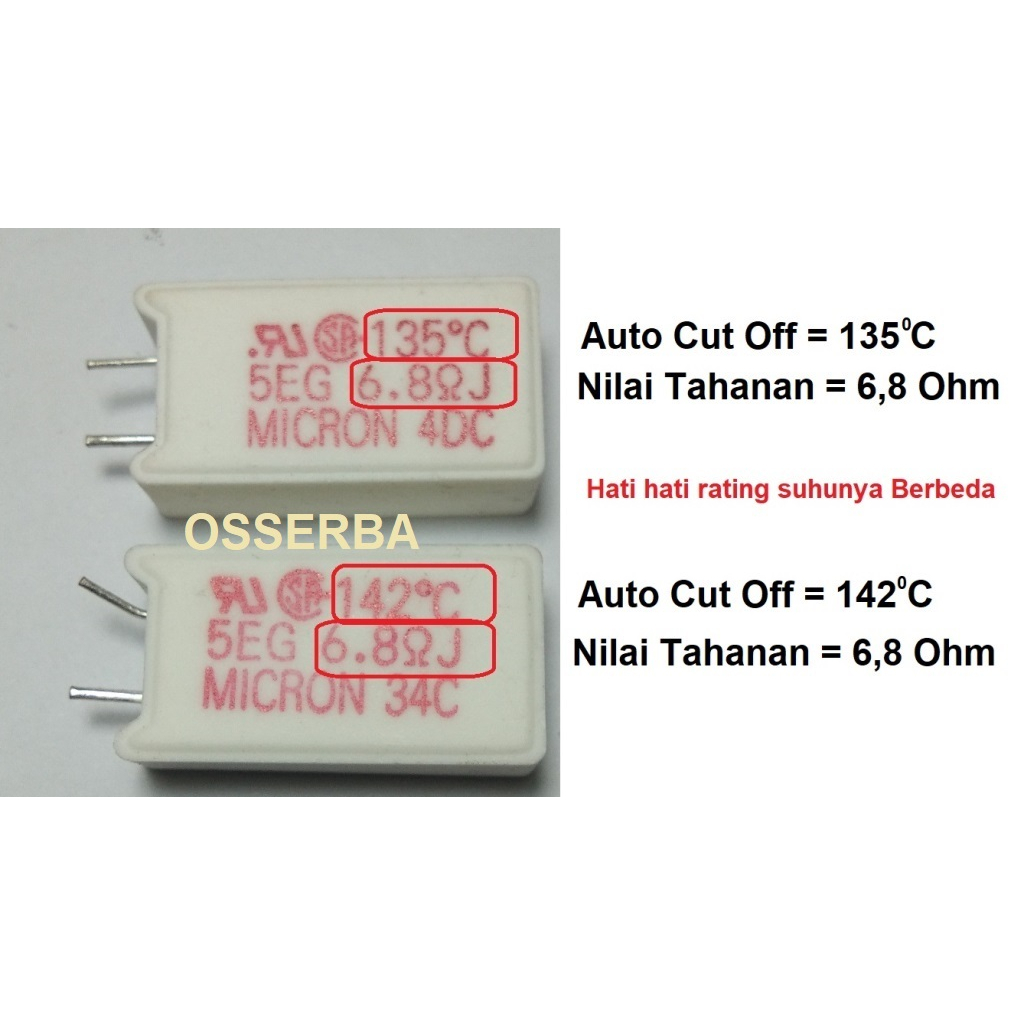RWT 6,8 6.8 ohm 5W 135 142 C Thermal Fuse - Auto Cut Off Resistor 5 Watt