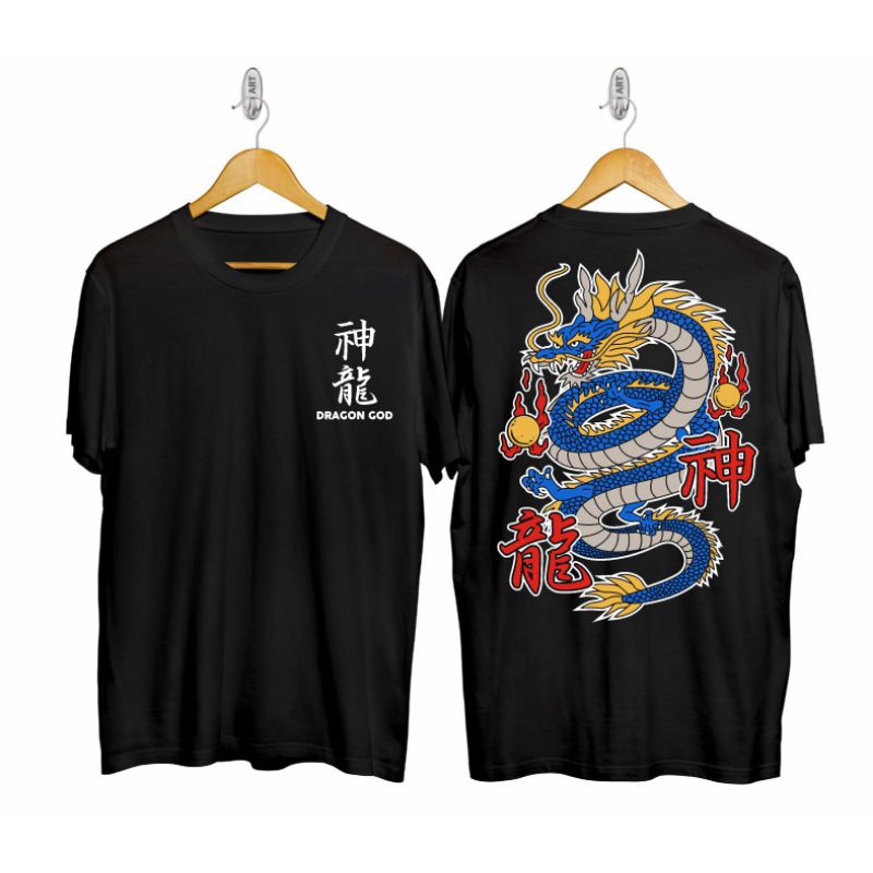 KAOS T-SHIRT/KAOS DISTRO KEKINIAN/KAOS SAMURAI DRAGON RAIJIN BLACK