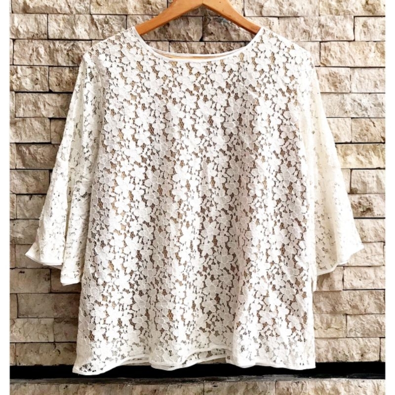 SALE EX BUTIK FULL BROCADE TOP WOMAN TROMPET SLEEVE - BLOUSE ATASAN WANITA BROKAT