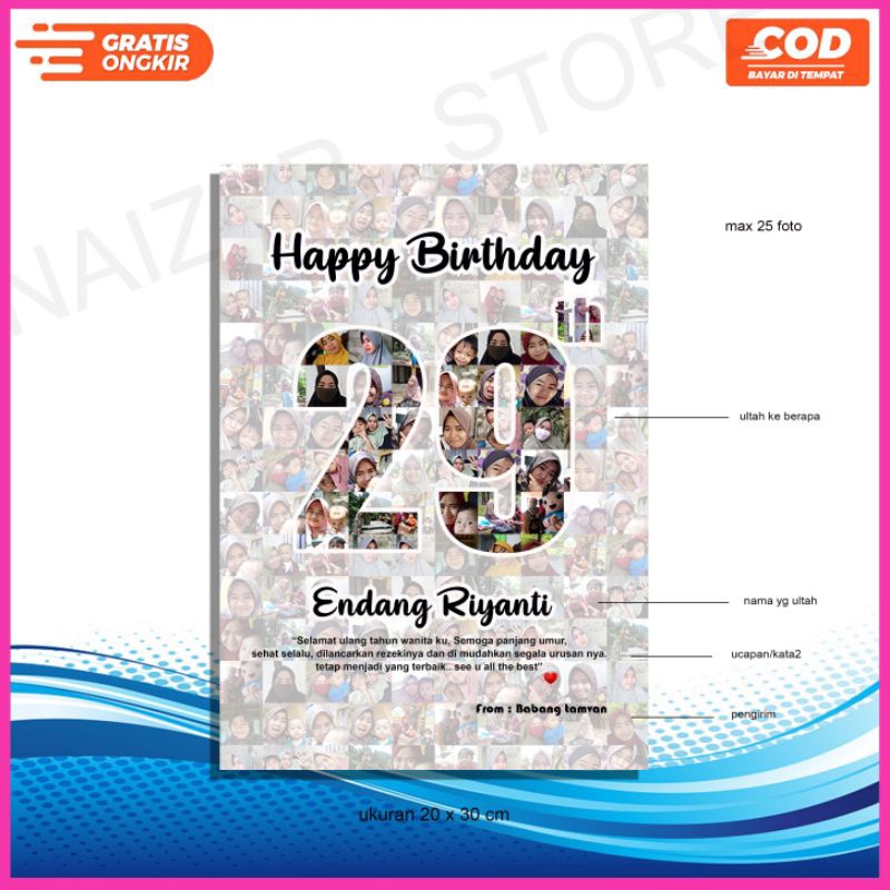 KADO FOTO ULANG TAHUN / FOTO MOZAIK ANGKA HADIAH ULTAH