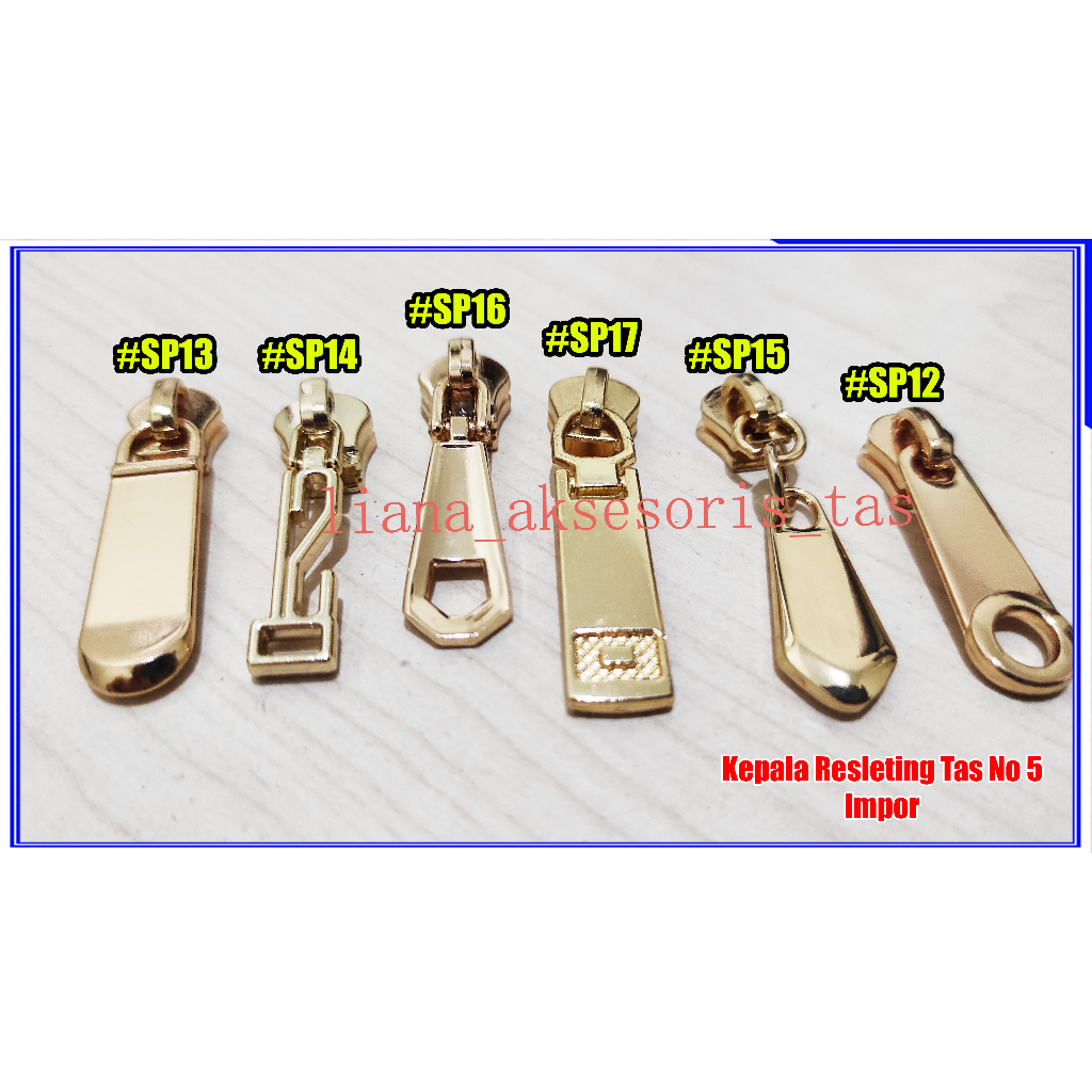 -Kepala Resleting Tas no 5 Impor Warna Gold Gigi Besi (@1 pcs) untuk daun resleting tas selempang, t