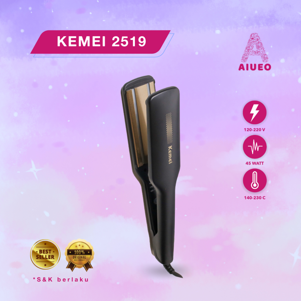 Catokan Rambut Kemei 3in1 2519 Meluruskan dan Keriting Rambut - Alat Catok Blow Hair Straightener - Warna Hitam