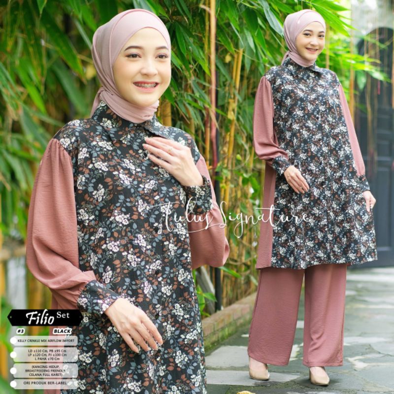 FILIO SET #3 BY TULUS SIGNATURE / ONESET MOTIF MUSLIMAH / Setelan celana wanita kelly crincle