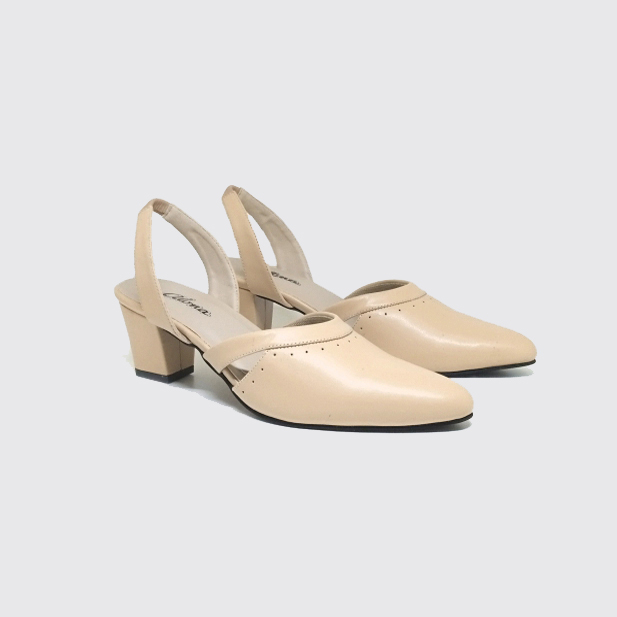 Qeis Mules Beige - Sepatu Sandal Wanita (Ukuran Besar Kaki Jumbo) Heels Formal Pesta Ori