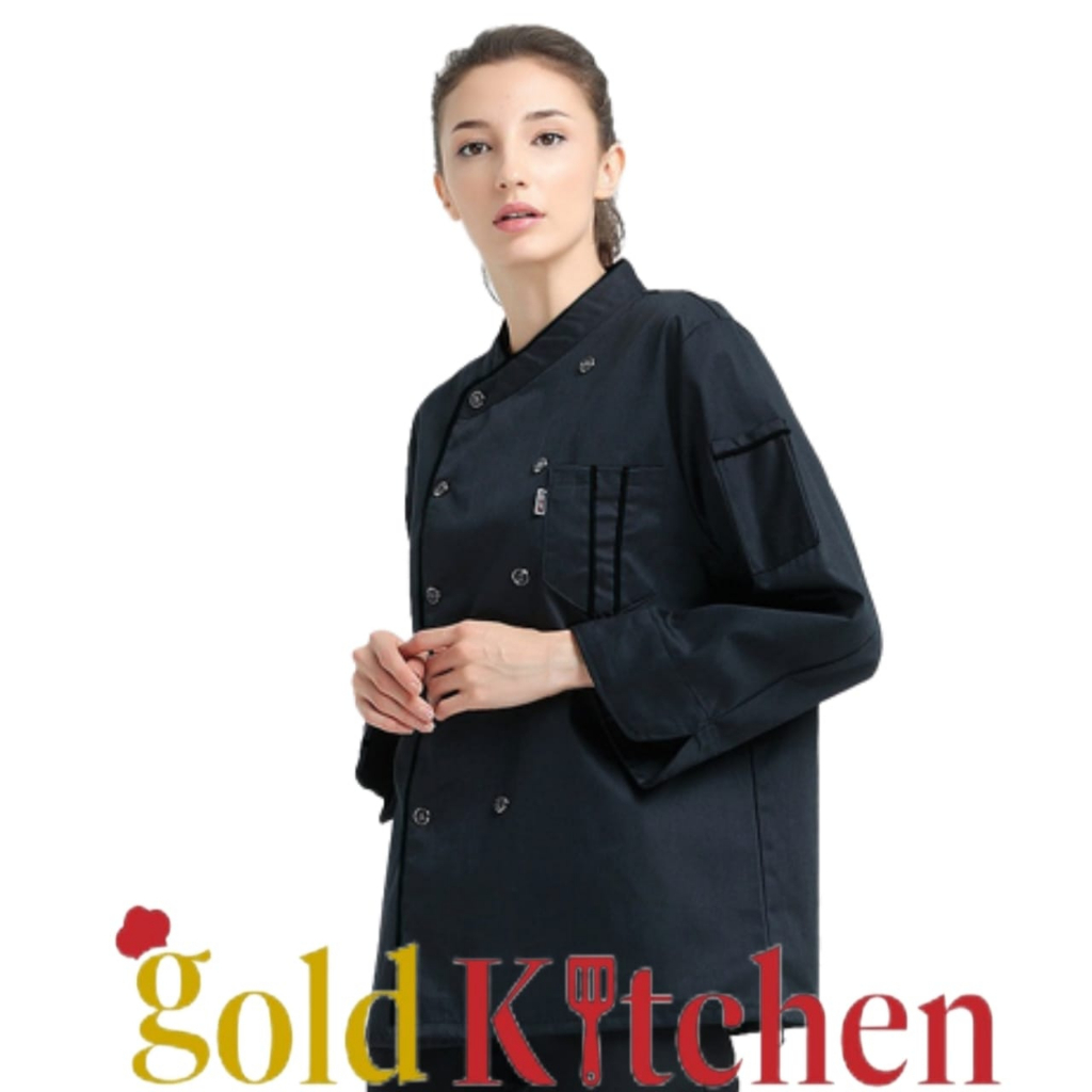 Baju Chef Baju Koki Chef Jacket Baju Kitchen Sergam koki Lengan Panjang Pendek Pria Wanita Bahan Drill