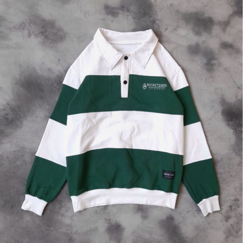 VINTAGE Rugby Polo Shirt Kaos Lengan Panjang Wanita T-shirt Oversize