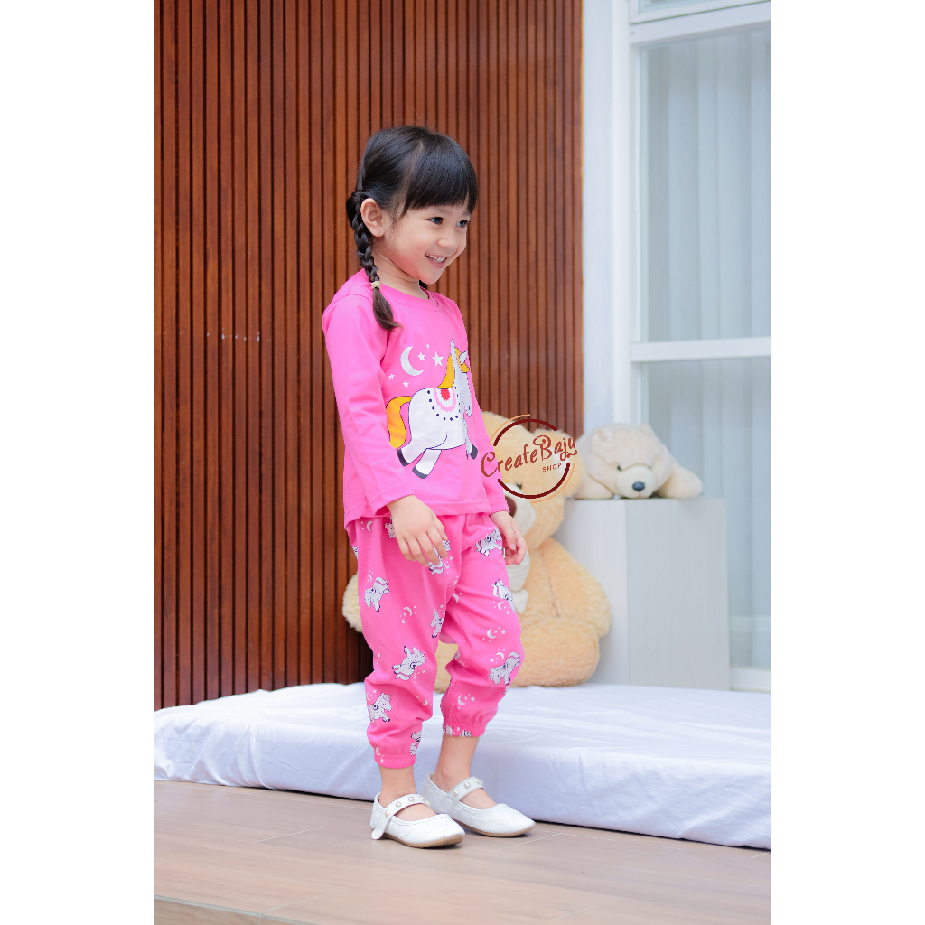 PIYAMA ANAK PEREMPUAN MOTIF UNICORN EMAS BAJU TIDUR ANAK CEWEK LENGAN PANJANG TERMURAH