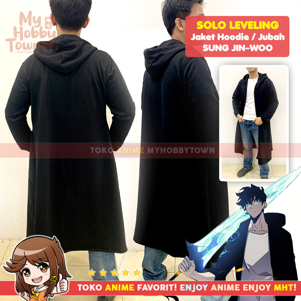 Jaket Hoodie Solo Leveling Jubah Sung Jin-Woo Cosplay Anime Black Manhwa Sung Jinwoo