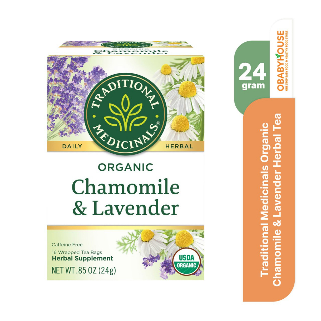 Traditional Medicinals Organic Chamomile &amp; Lavender Herbal Tea 16  Wrapped Tea Bags 24 gr