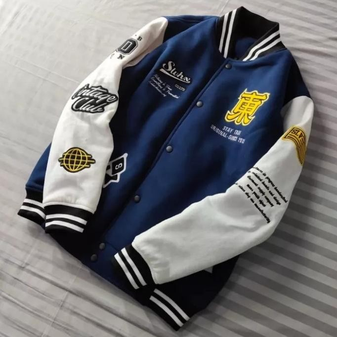 INDO - Jaket Varsity Vintage Full Bordir | Jaket Baseball Varsity Distro Pria Wanita Maroon