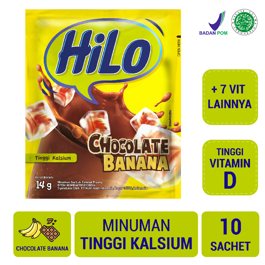 

HiLo Chocolate Banana 10 Sachet - Minuman Rasa Cokelat Tinggi Kalsium