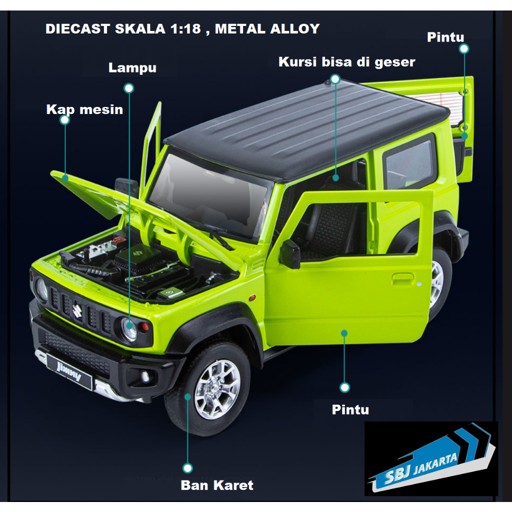 Diecast mobil SUZUKI JIMNY SKALA 1:18 Original Official licensed Ukuran Besar Metal alloy Series