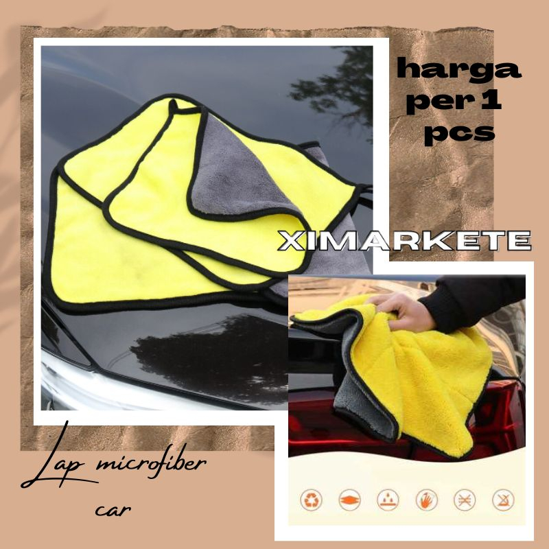 ❖SHOPPING RAYA NOW❖ Lap Pengering Mobil Kain Microfiber TEBAL KUNING ABU /lap microfiber terbaik/KAN