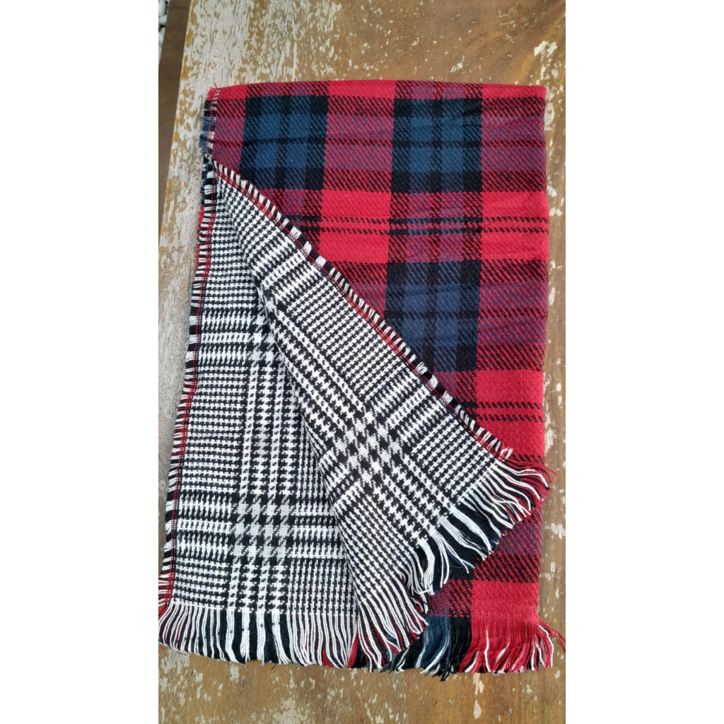 FLANEL REVERSIBLE LONG SCARF WINTER WOOL CASHMERE IMPORT KOREAN STYLE SYAL SELENDANG MUSIM DINGIN