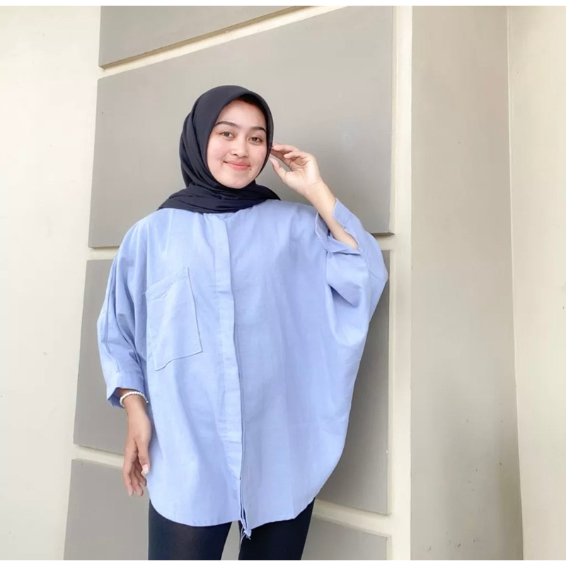 KEMEJA LINEN CRINKLE BETWING OVERSIZE Blouse Batwing Linen Crinkle Premium / Kemeja linen crinkle be