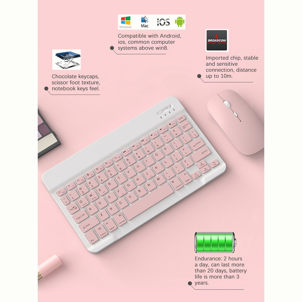 WTW11 2nd gen Pro 10 Inch 3 in 1 Wireless Bluetooth Keyboard Mouse Set Lightweight Portable For iPad Samsung Xiaomi Phone