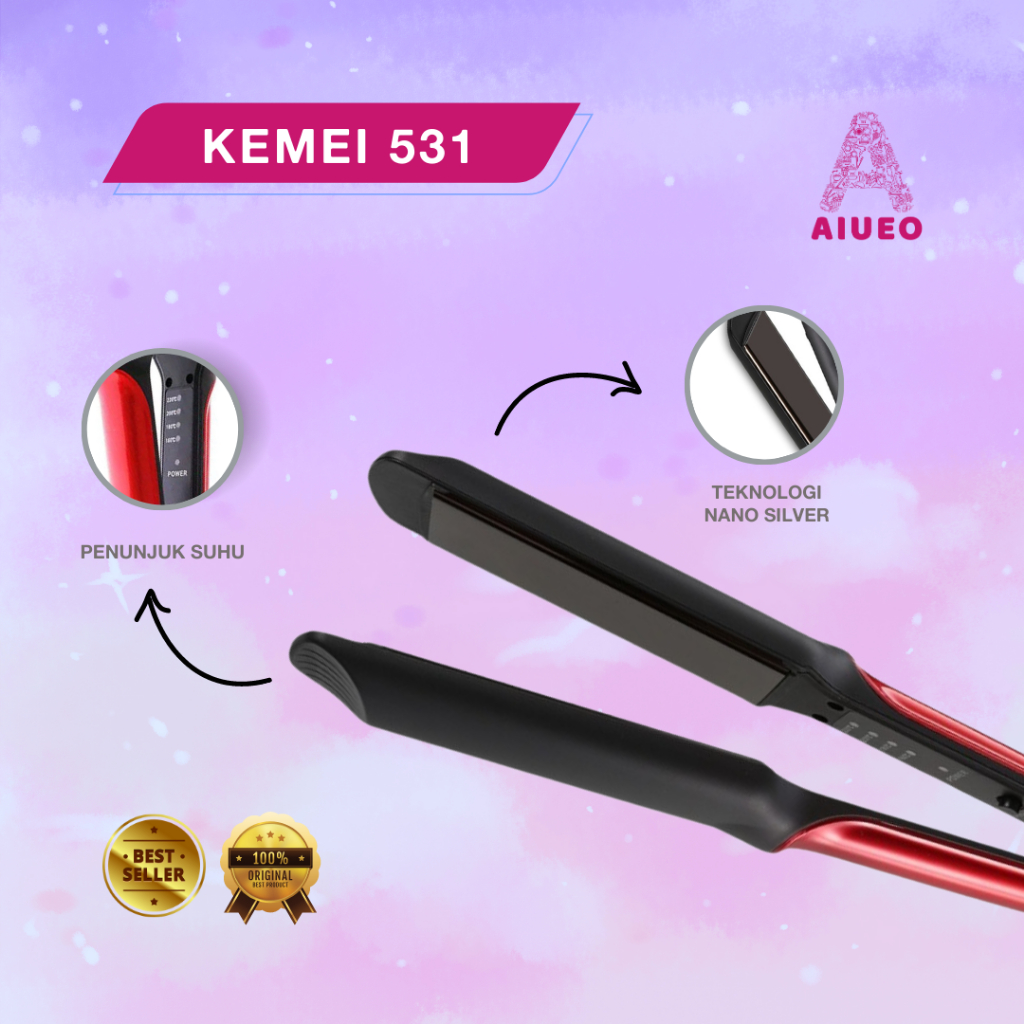 AIUEO | Catokan Kemei Murah 531 Curly Straight Lurus Keriting Alat Catok Rambut 2 in 1 3 in 1 Promo COD