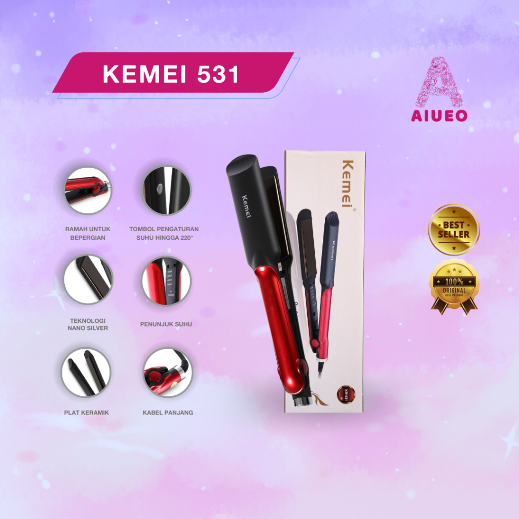 AIUEO | Catokan Kemei Murah 531 Curly Straight Lurus Keriting Alat Catok Rambut 2 in 1 3 in 1 Promo COD