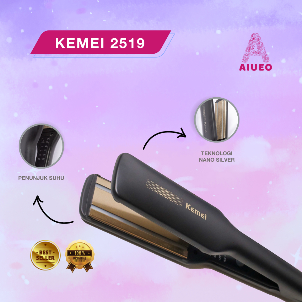 Catokan Rambut Kemei 3in1 2519 Meluruskan dan Keriting Rambut - Alat Catok Blow Hair Straightener - Warna Hitam