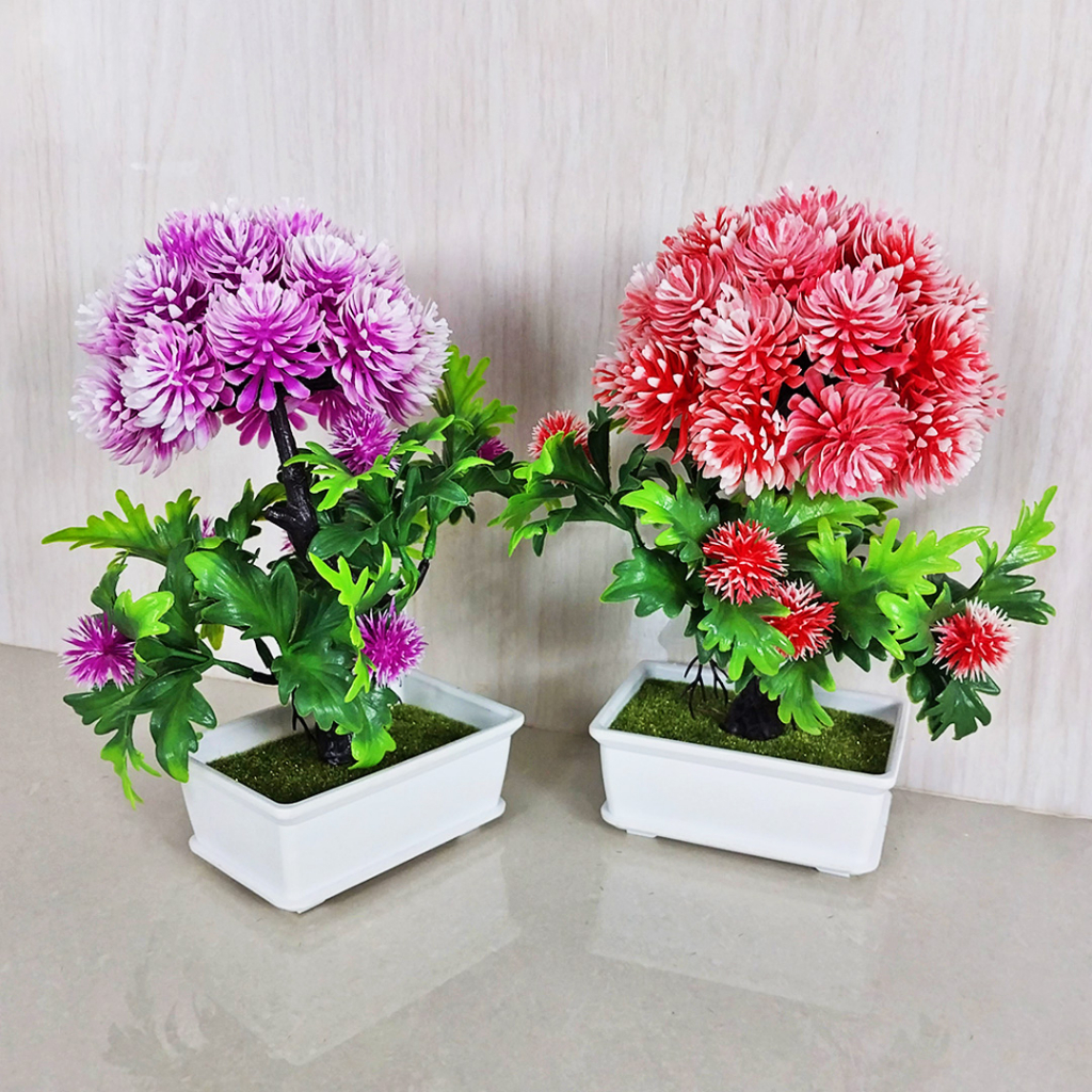 Tanaman Hias Plastik Ornamen Pot Bonsai Tanaman Bunga Pajangan Dekorasi Rumah Import Artificial Flower Satu7an PBP87