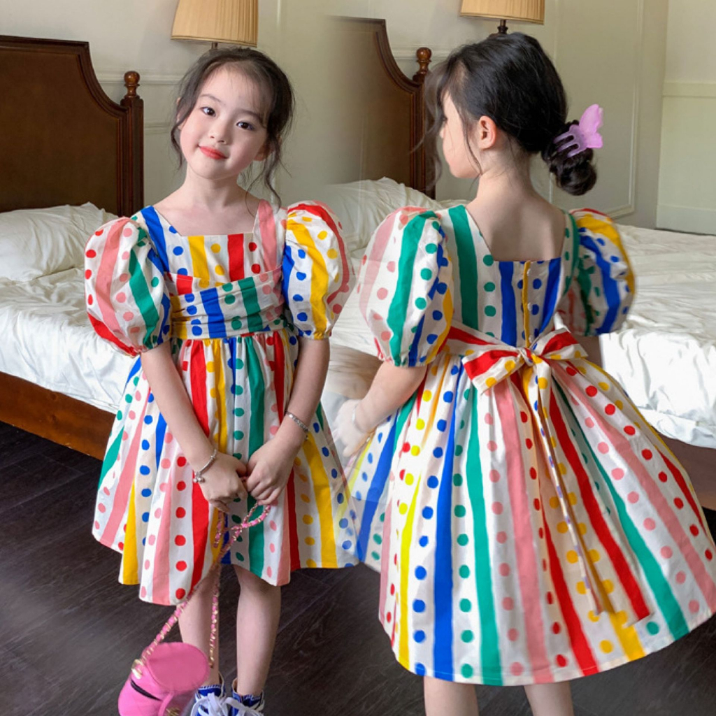 DR49-Dress Anak Perempuan Colorful Rainbow Dot