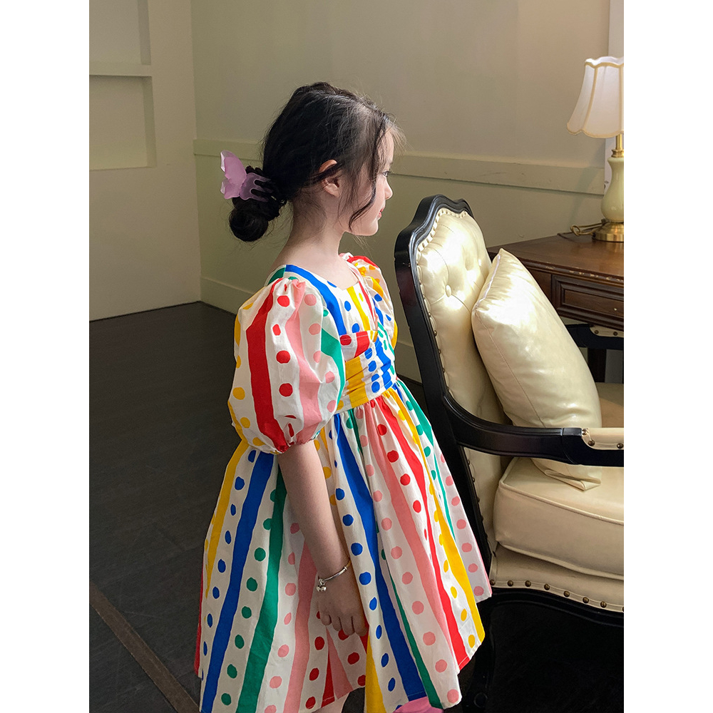 DR49-Dress Anak Perempuan Colorful Rainbow Dot