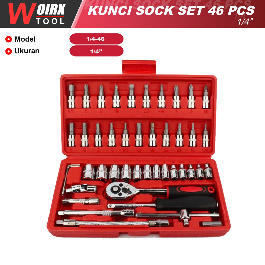 Socket Wrench Pas Socket Set 1/4 Car Repair Tool 46 pcs Lengkap Socket Tool Kit Pas Ring L Motor Mobil