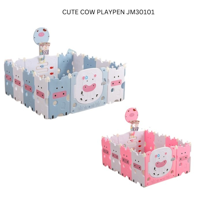 MAINAN PAGAR ANAK BAYI PENGAMAN BAYI CUTE COW PLAYPEN 12+2 JM30101 KP