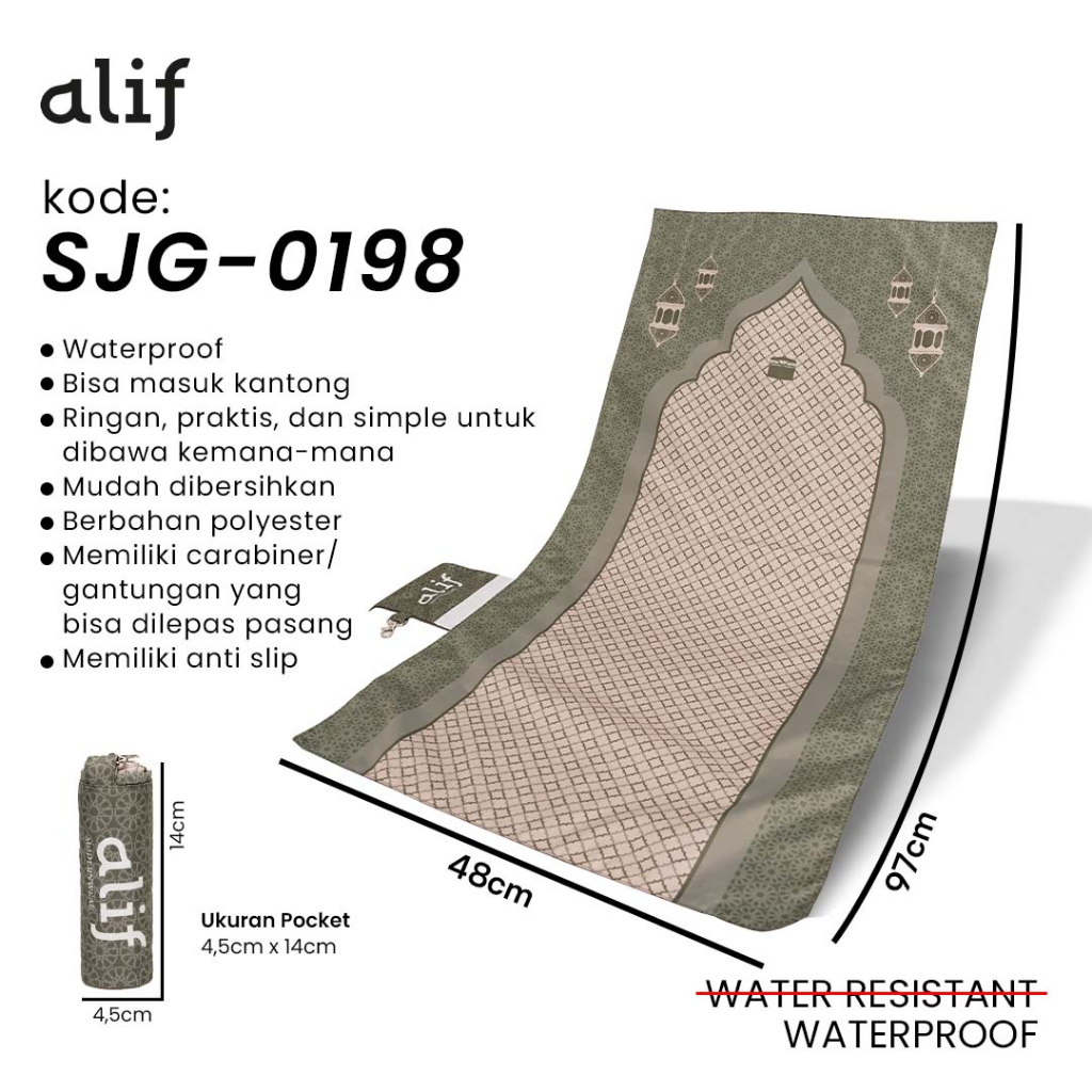 ALIF SAJADAH GENGGAM TRAVEL / SAKU / PORTABLE / WATERPROOF ( ALIF MODERN WEAR SJG-0198 )
