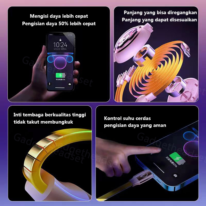 Disney kabel Charger 3 in 1 Mobile Cables Fast Charging Kompatibel 2A Lightning+MicroUSB+Type-C Panjang 80-110CM Dapat Disesuaikan Kabel Pengisian Portabel Untuk IOS/Android IPhone Samsung xiaomi