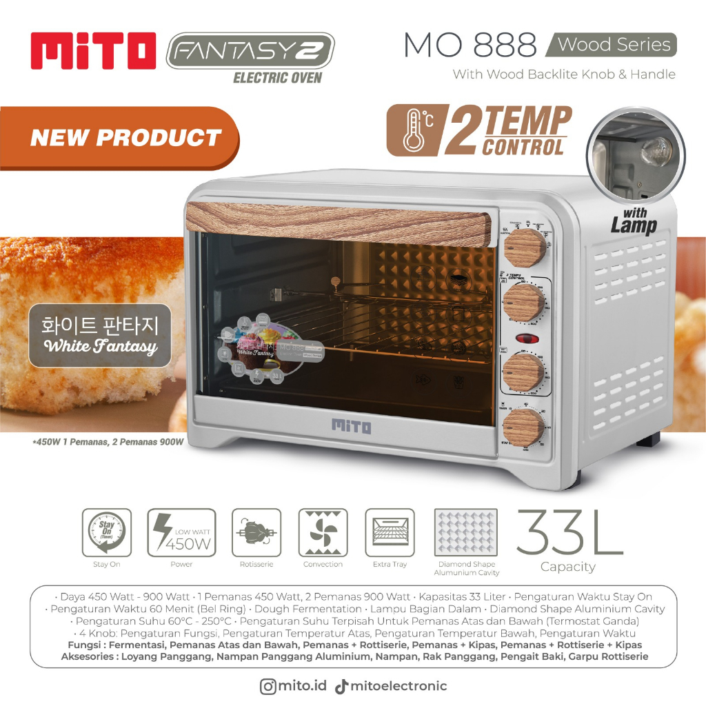 MITO oven listrik 33 liter Fantasy MO-888 / MO888 Low Watt 450W Pemanggang ( KHUSUS GOJEK/GRAB)