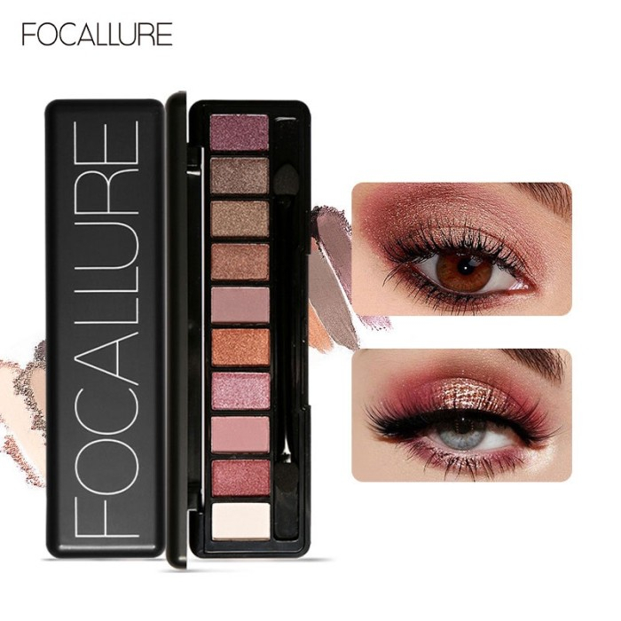 FOCALLURE 10 Warna Eyeshadow Palette Nude eye shadow with Brush