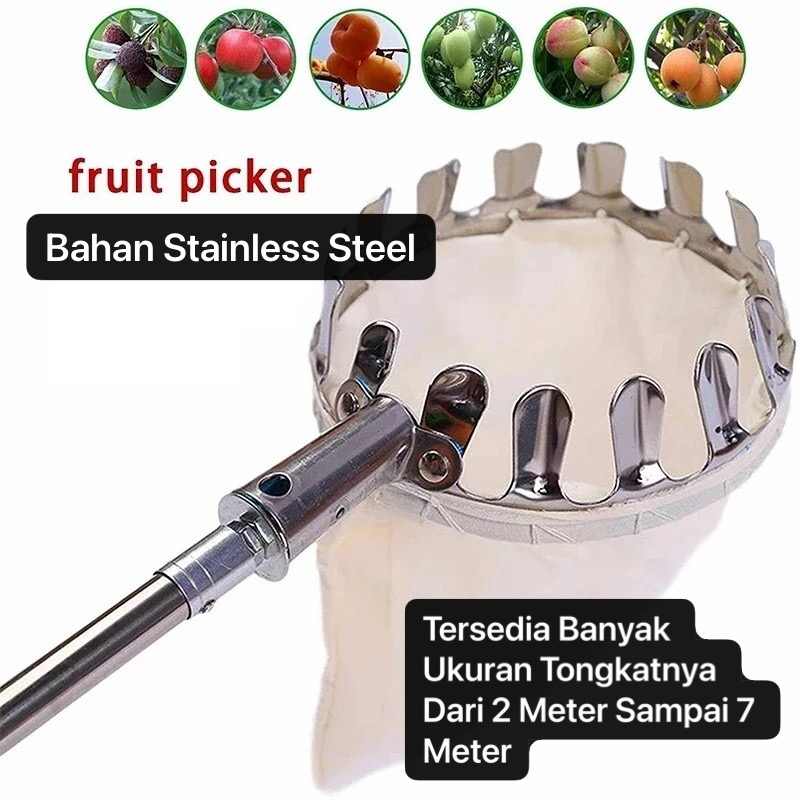 Tongkat Pemetik Buah Teleskopik Serbaguna Alat Petik Buah Panjang Teleskopik Metal Fruit Picker Bisa Gergaji Potong Ranting