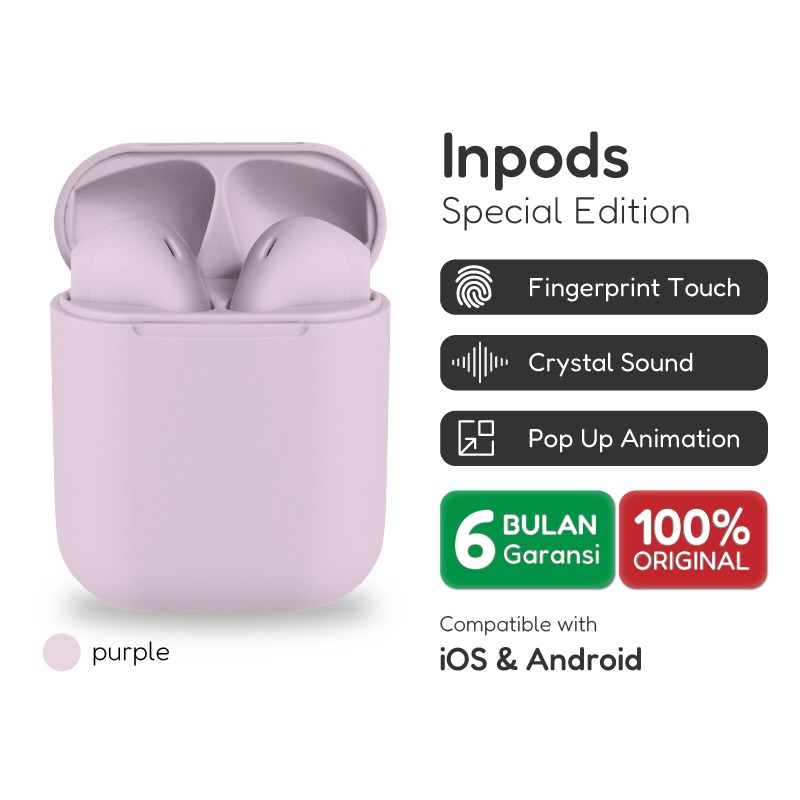 Official Inpods 12 Purple (SPECIAL EDITION) Headset Bluetooth TWS IOS Android