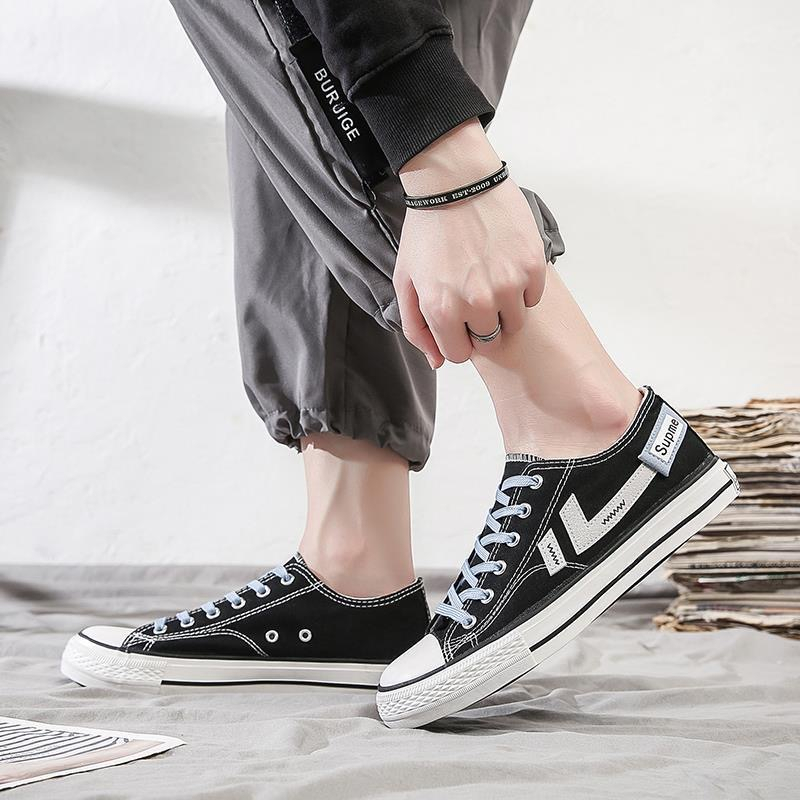 Highland Sepatu Pria Hitam Sepatu Kanvas Sekolah Kerja Olahraga Sepatu Cowok Keren Sneakers Motif Kekinian Casual Tali Fashion MC310