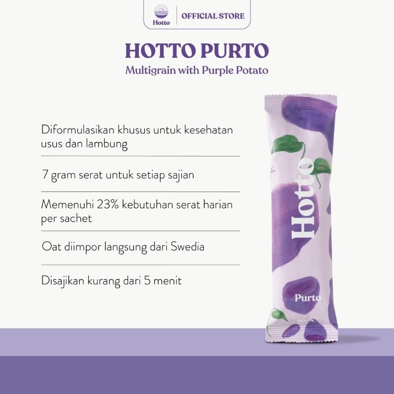 HOTTO PURTO MULTIGRAIN With Purple Potato 1 POUCH - 16 SACHET Ubi Ungu Oatmeal Sereal Powder Bubuk Makanan / Meal Replacement/ tinggi Serat / Secangkir HOTTO
