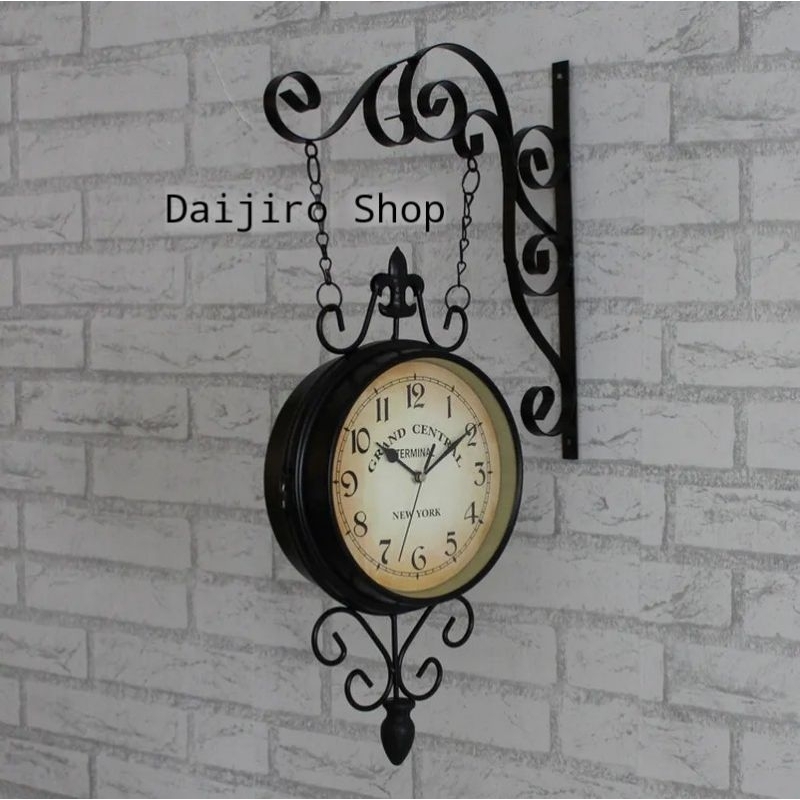 Jam Gantung Shabby Dua Sisi Vintage Garden Wall Clock Jam Dinding Hias Dekorasi Kafe Taman Rumah Cla