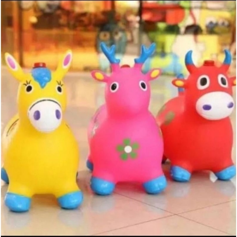 Mainan karet jumping sapi kuda rusa kerbau mainan tunggang