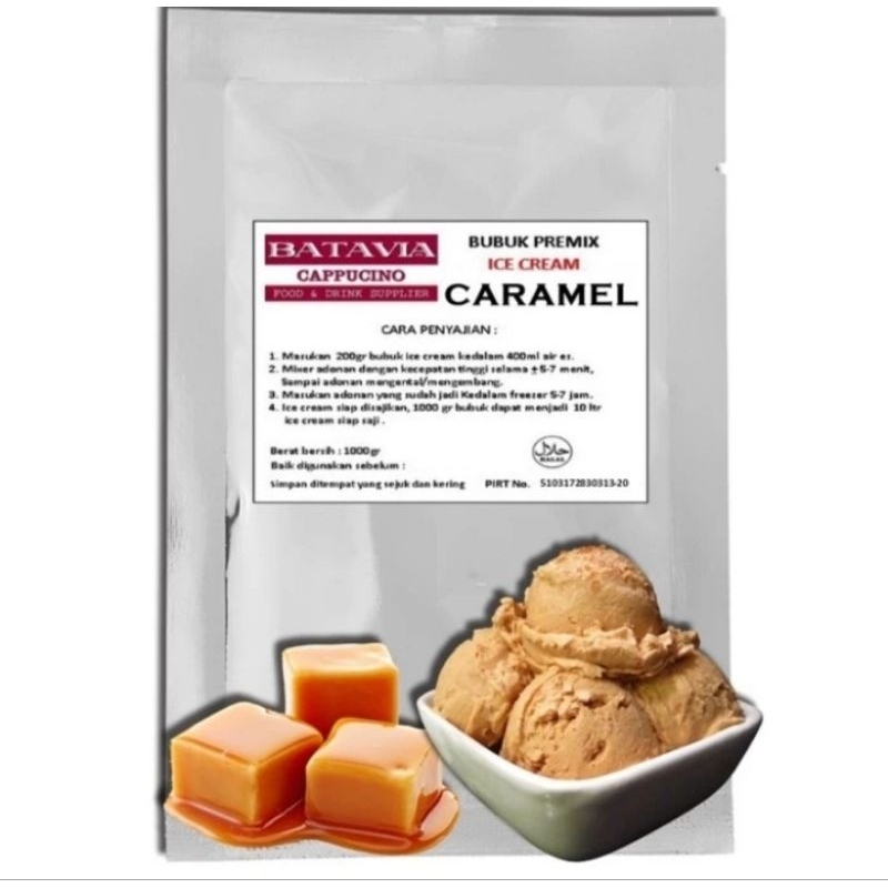 

Bubuk Ice Cream / Bubuk Es Krim Caramel 1kg / Bubuk Ice Cream Murah Batavia / Bubuk Soft Ice Cream / Bubuk Hard Ice Cream Batavia / Bahan Ice Cream Batavia