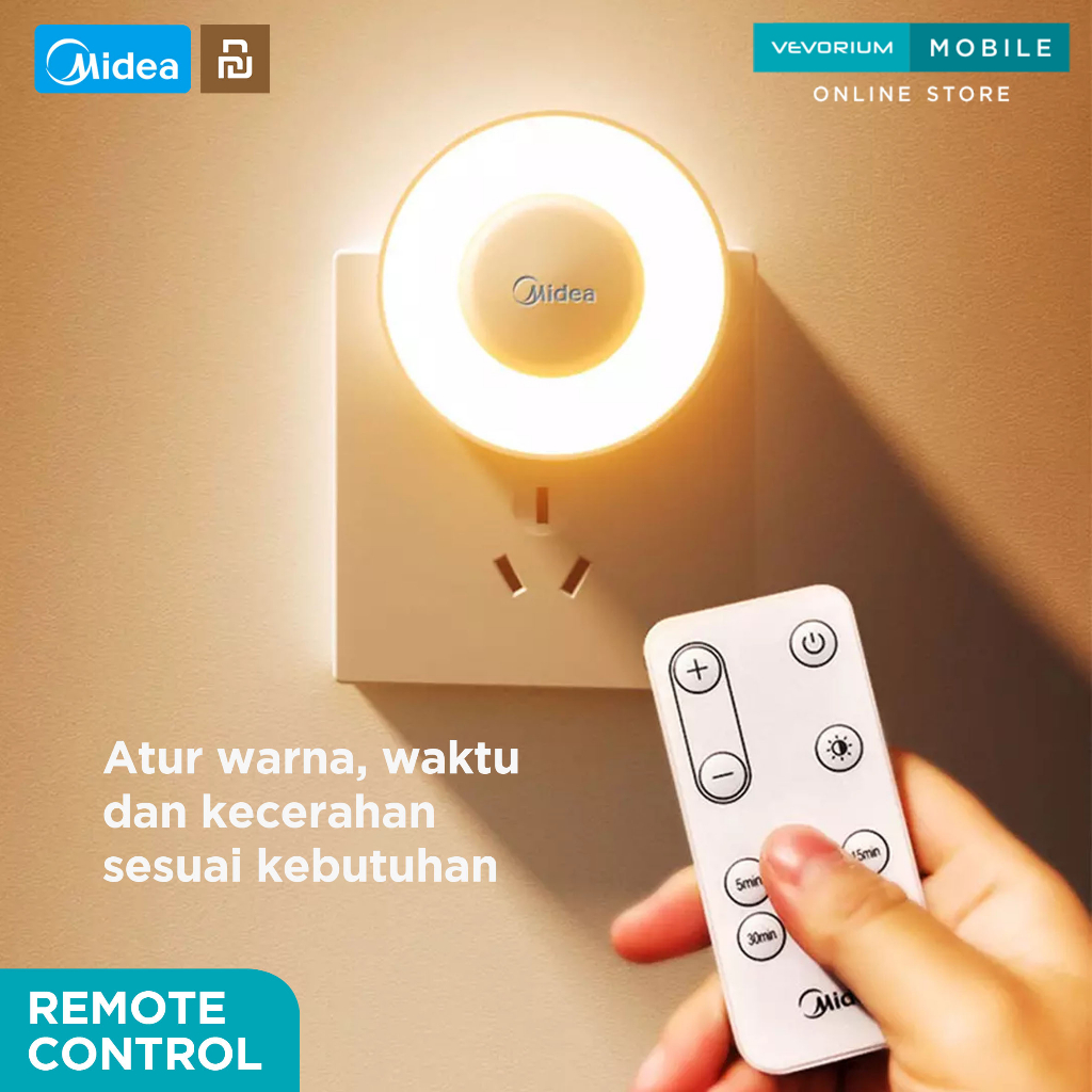 Midea Mini Night Light Lampu Tidur LED Sensor Cahaya Anak Bayi Plug-in Remote Otomatis Automatis Dinding Dekorasi Kamar Tangga Koridor Dapur