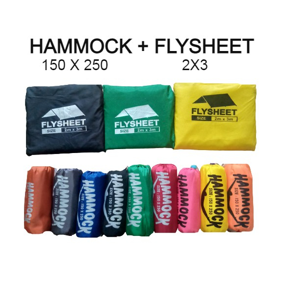 Ready Paket hemat 2in 1 hammock 150x250 + flysheet 2x3 / paket hammock flysheet / paket flysheet