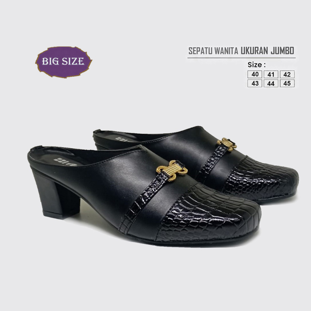 Aurra Mules - Sepatu Sandal Heels Wanita (Ukuran Jumbo Kaki Besar) Bustong Pantofel Cewek Kerja Pesta